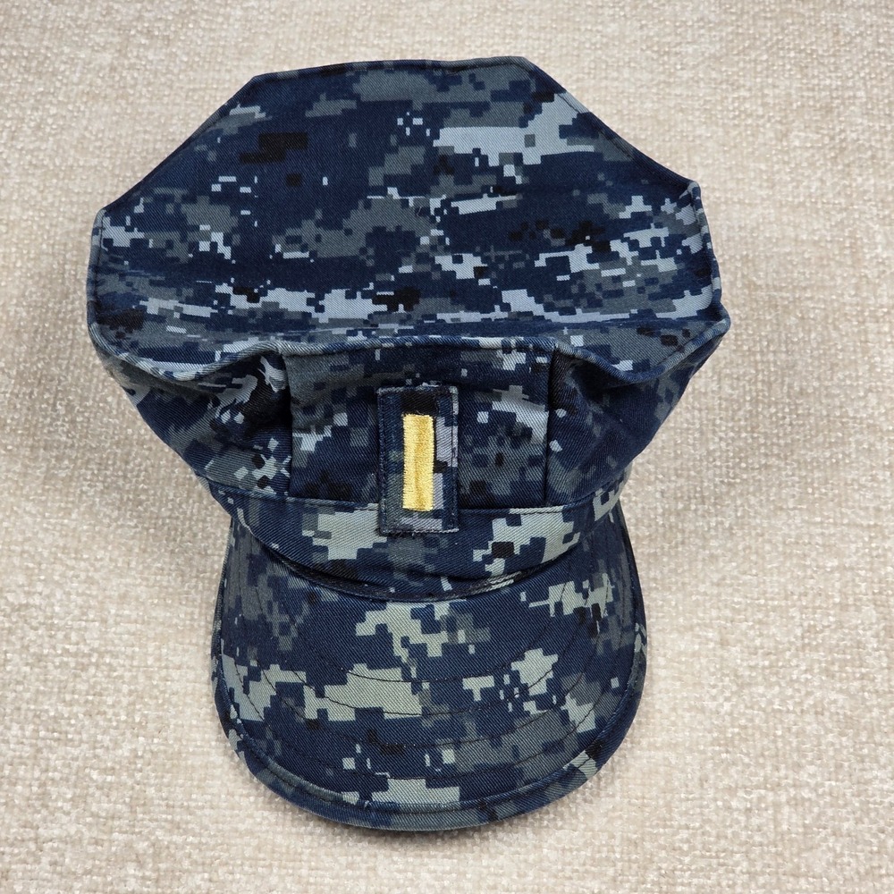 US Navy Blue Digital Camo 8 Point Utility Hat Cap Size 7 3/8 Military Ensign